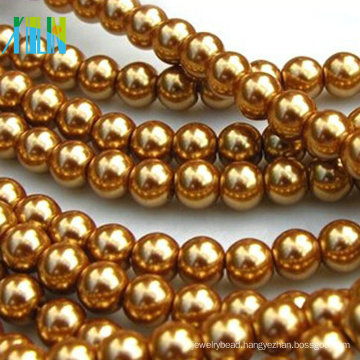 Gold glass round faux pearls 8mm loose beads